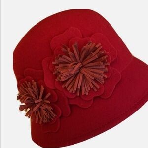 Red Cloche 100% Felt Wool Nine West Women’s Hat